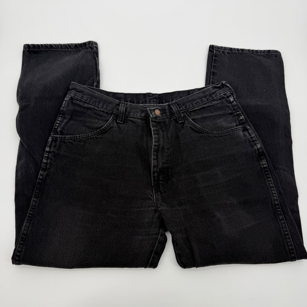 Vintage Rustler Regular Fit Straight Leg Black Denim Jeans Mens 28x32